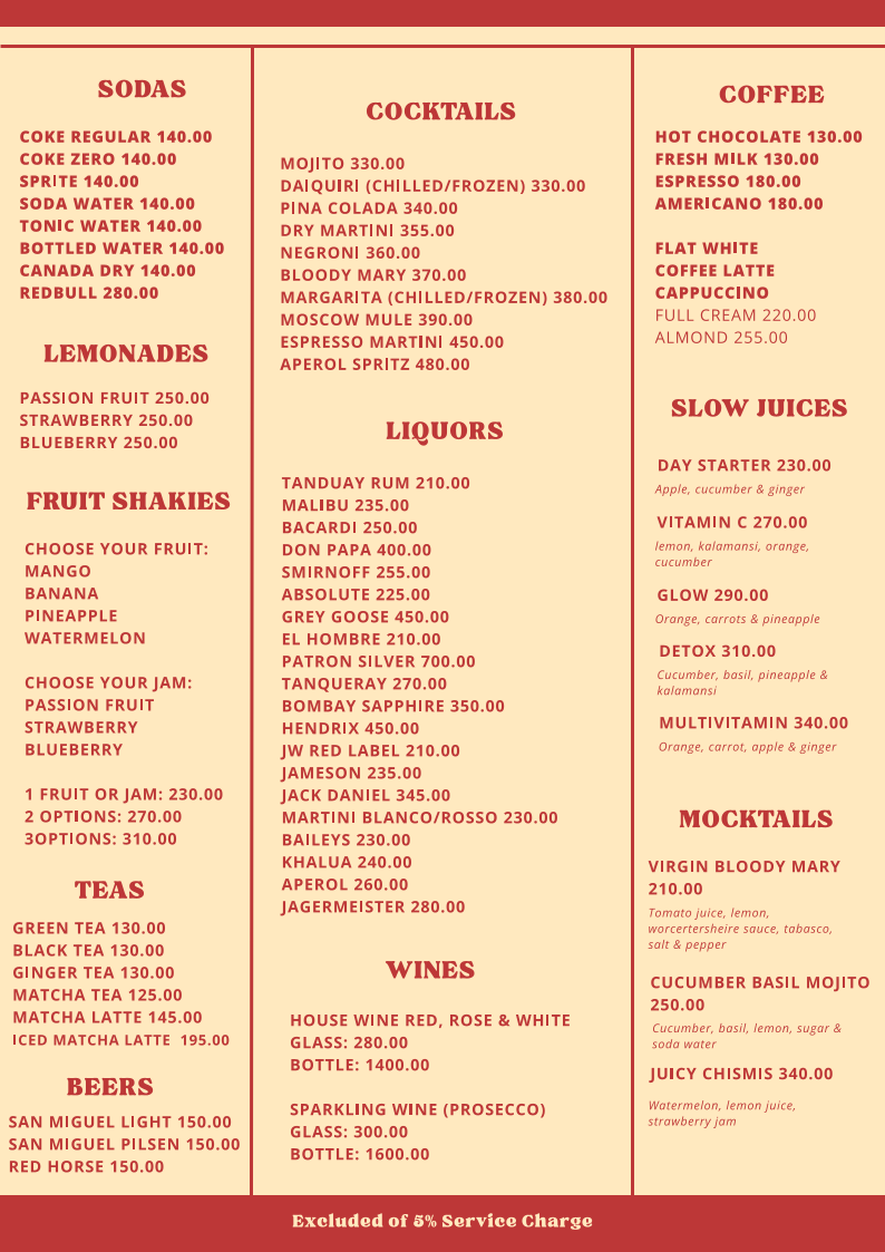 Chica Chica El Nido Menu - Image 1