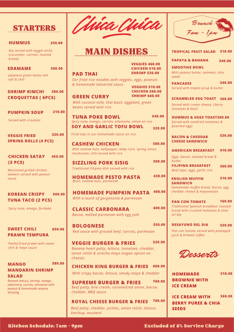 Chica Chica El Nido Menu - Image 2