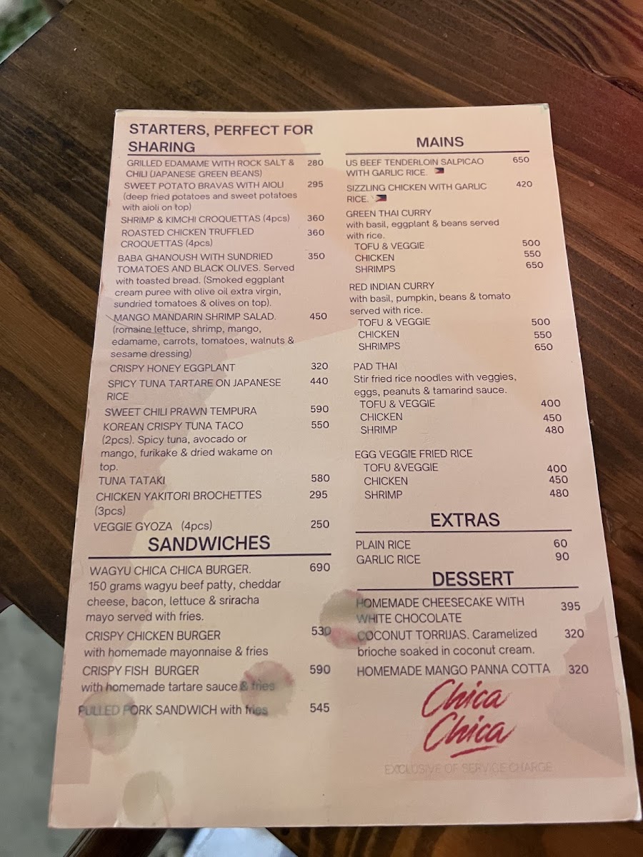 Chica Chica El Nido Menu - Image 5